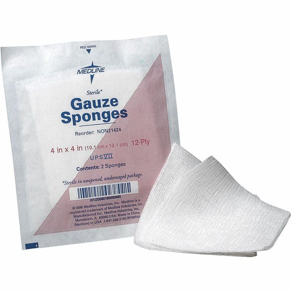 Medline Gauze Sponges, Cotton Woven, 4&quot;x4&quot;, 12 Ply, 50/PK, White (MIINON21424)