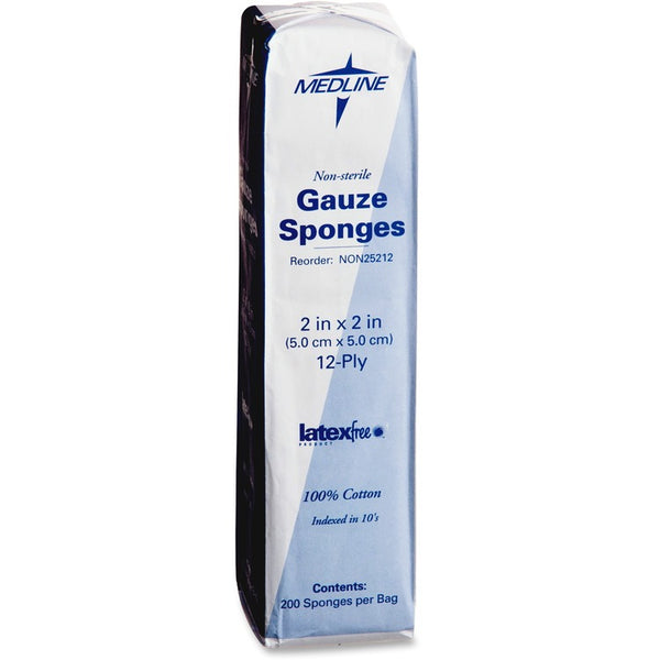 Medline Non-sterile Woven Gauze Sponge, 2"x2", 12 Ply, 200/PK, White (MIINON25212)