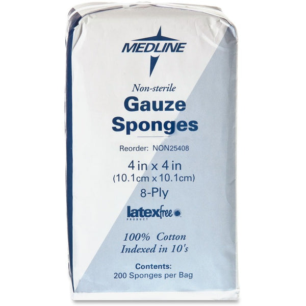 Medline Non-sterile Woven Gauze Sponge, 4" x 4", 8 Ply (MIINON25408)