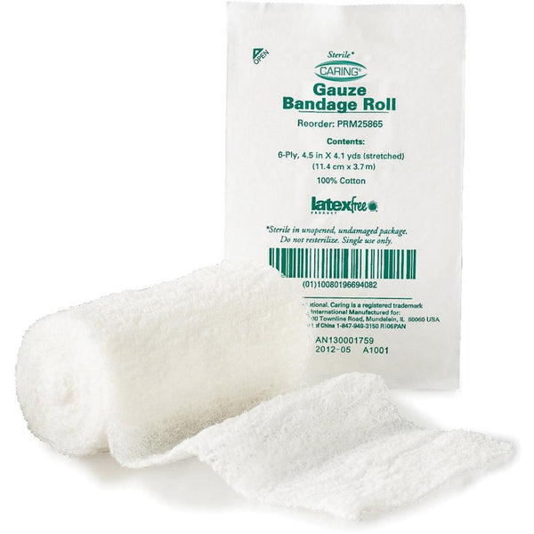 Medline Gauze Bandage Roll, Six-Ply, 4-1/2&quot;x,4 Yards, 100/BX, White (MIIPRM25865)