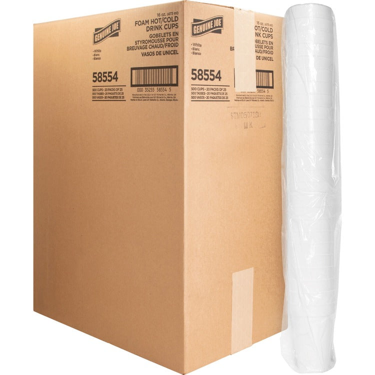 Genuine Joe White Foam Cups, 16 Ounce (GJO58554) Case of 500