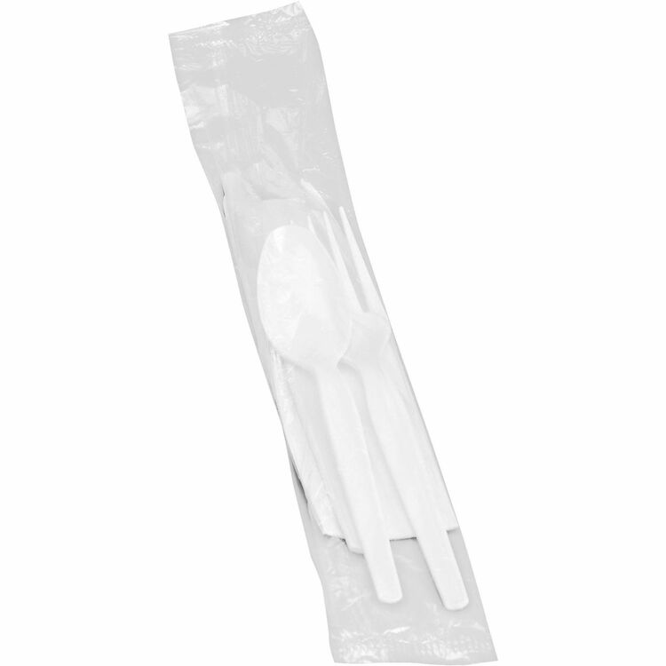 Genuine Joe Knife/Fork/Spoon, And Napkin Kit, 250 PK/CT, White (GJO58926) Case of 250