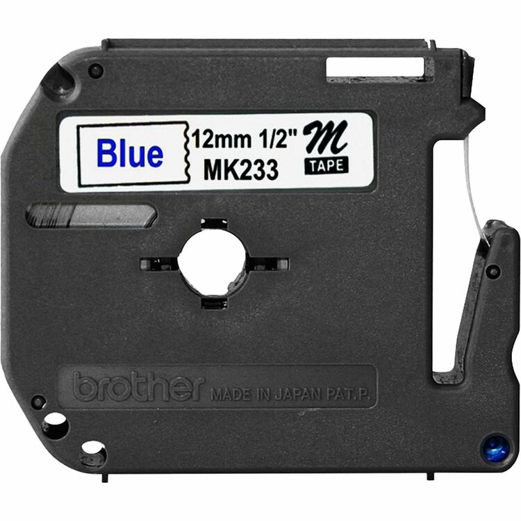 Brother M Series Tape Cartridge for P-Touch Labelers, 0.47" x 26.2 ft, Blue on White (BRTMK233)