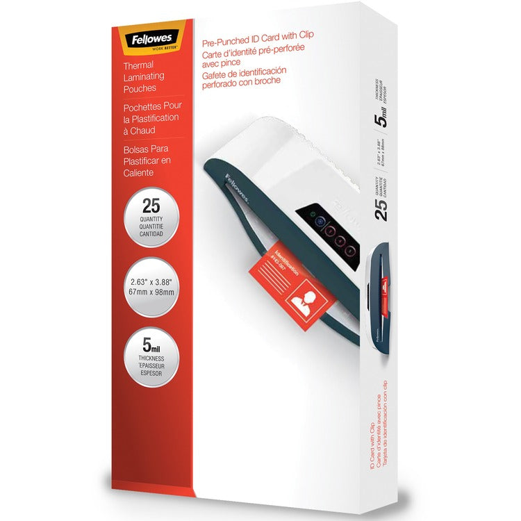 Fellowes Laminating Pouches, 5 mil, 3.88" x 2.63", Gloss Clear, 25/Pack (FEL52033)