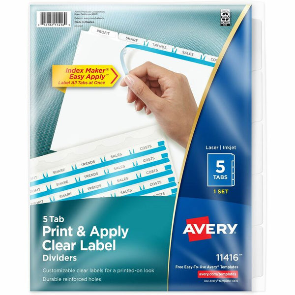 Avery Index Maker&reg; Clear Label Dividers, 5-Tab Set, White (AVE11416)