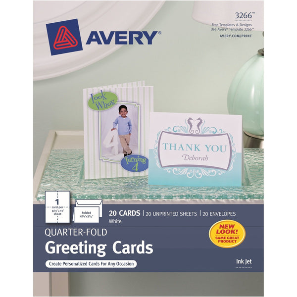 Avery&reg; Quarter Fold Card, 4 1/4"x5 1/2", White, Pack of 20 (AVE03266)