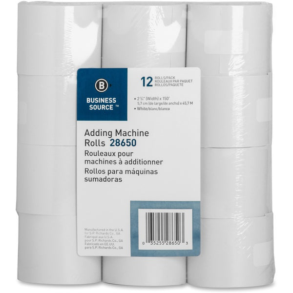 Business Source Adding Machine Rolls, 2-1/4"x150', 12/Pack, White (BSN28650) 12 Rolls