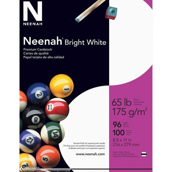Neenah Cardstock Paper, 65 lb., 8-1/2"x11", 100/Pack, White (WAU91901) Each