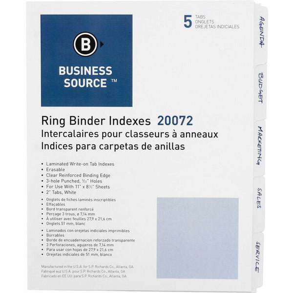 Business Source 5-Tab Index Tabs, White (BSN20072) Each