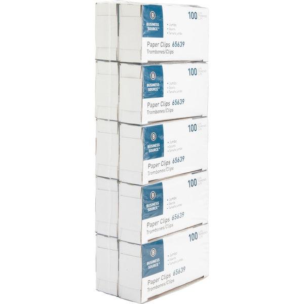 Business Source Gem Clip, Jumbo, .041 Wire Gauge, 100/box, 10 boxes per Pack, Silver (BSN65639) Box of 100