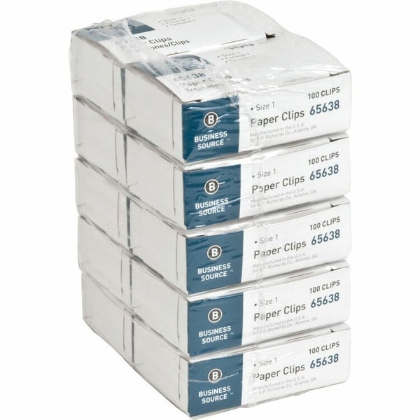 Business Source Gem Clip, Size 1, Regular, .033 Wire Gauge, 100/box, 10 boxes per Pack, Silver (BSN65638) Box of 100