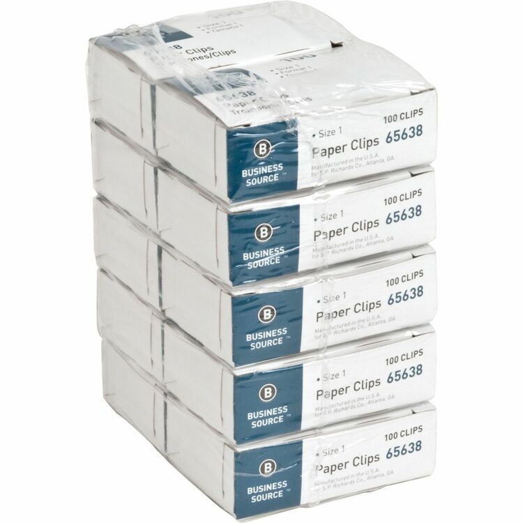 Business Source Gem Clip, Size 1, Regular, .033 Wire Gauge, 100/box, 10 boxes per Pack, Silver (BSN65638) Box of 100