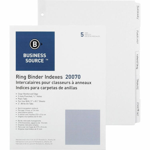 Business Source Wide Index Tabs, White (BSN20070) 20 Sets of 5