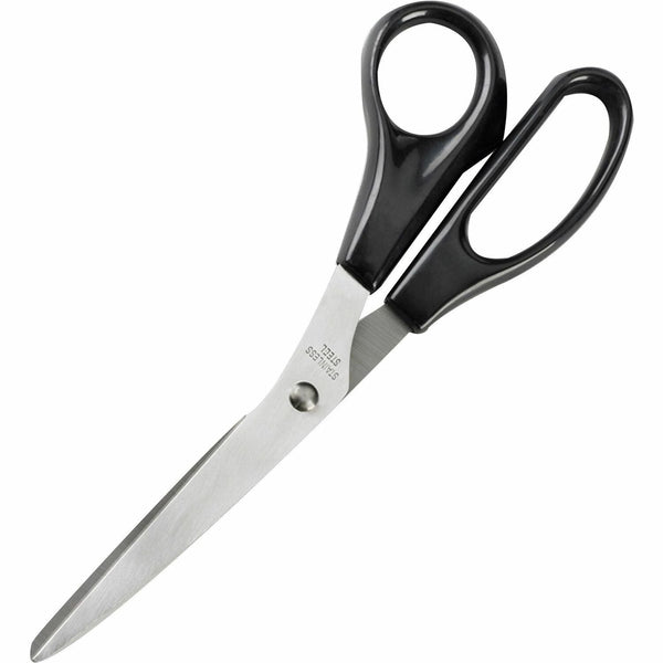 Business Source Stainless Steel Scissors, Bent, 8"L, Black Plastic Handles (BSN65647) Each