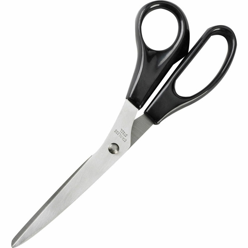 Business Source Stainless Steel Scissors, Bent, 8"L, Black Plastic Handles (BSN65647) Each
