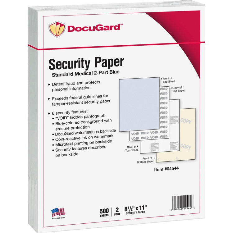 DocuGard Medical Security Papers, 32lb, 8.5 x 11, Blue/Canary, 250/Pack (PRB04544) Each