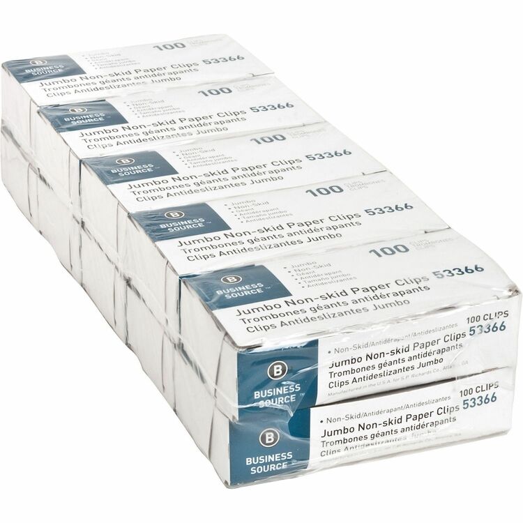 Business Source Paper Clips, Jumbo, Nonskid, 1000/PK, Silver (BSN53366) Pack of 1000