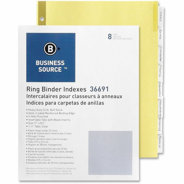 Business Source 8-Tab Indexed Sheet Dividers, Clear (BSN36691) Set of 8