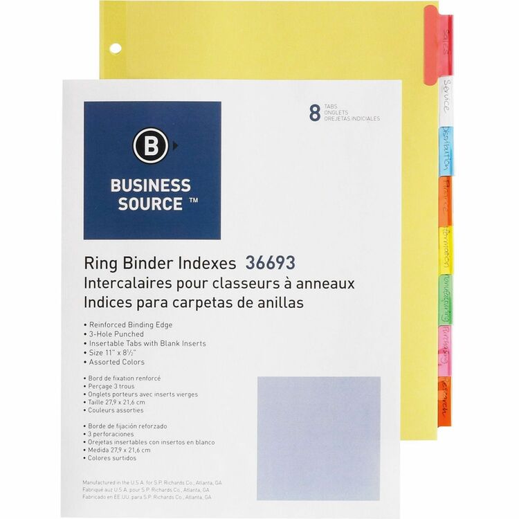 Business Source 8-Tab Index Tabs, Assorted Colors (BSN36693) Set of 8 ...