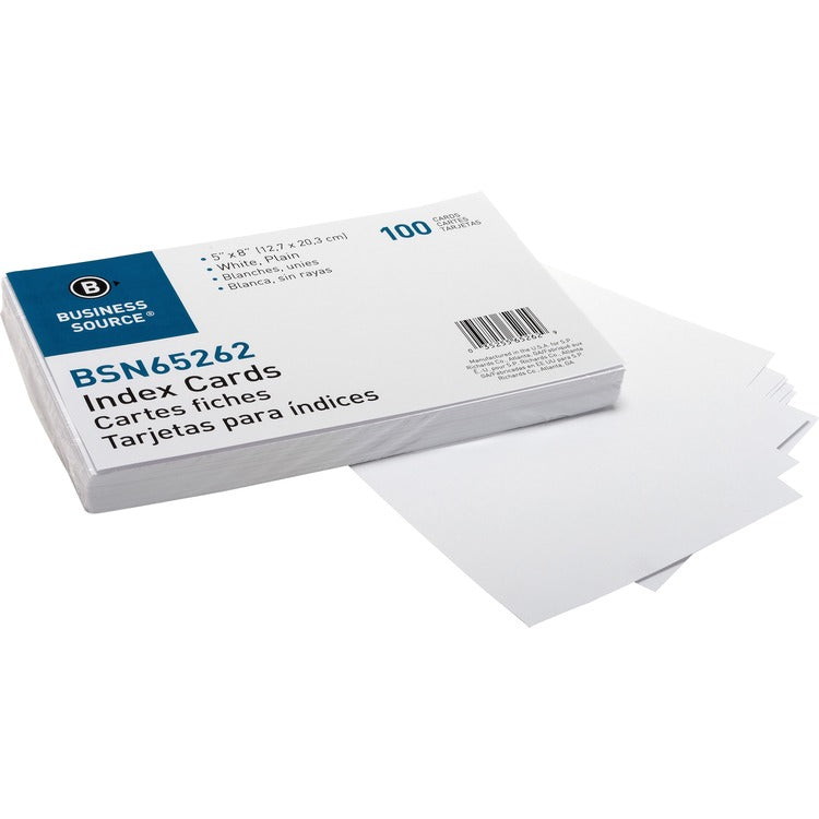 Business Source Index Cards, Plain, 90lb., 5&quot; x 8&quot;, White (BSN65262) Pack of 100