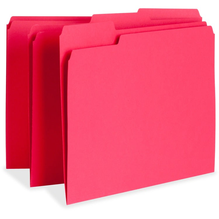 Business Source File Folder, 1-Ply, 1/3 Cut Assorted Tabs, Letter, Red (BSN65776) Each