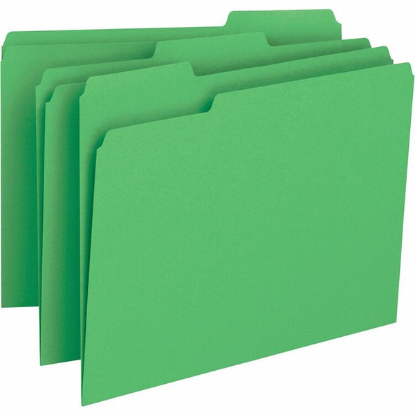 Business Source File Folder, 1-Ply, 1/3 Cut Assorted Tabs, Letter, Green (BSN65777) Each