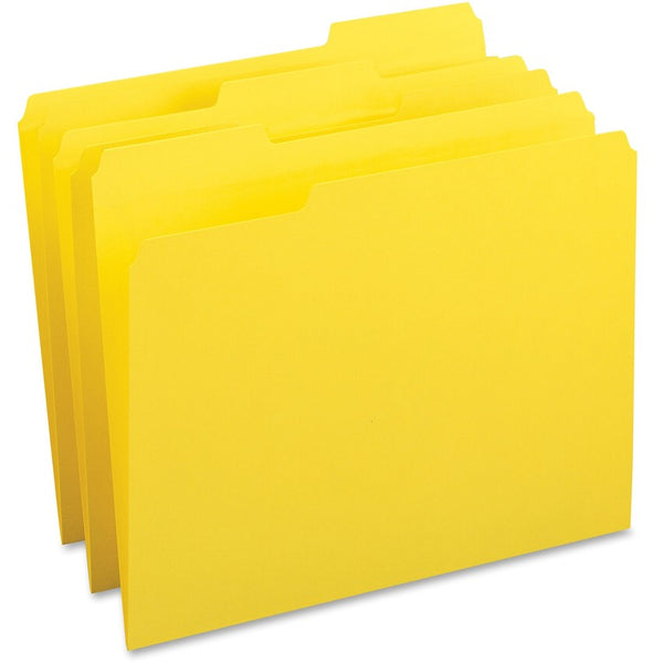 Business Source File Folder, 1-Ply, 1/3 Cut Assorted Tabs, Letter, Yellow (BSN65778) Each