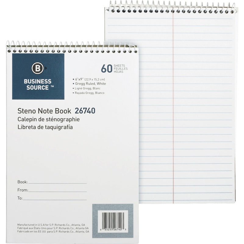 Business Source Steno Notebook, Greg Ruled, 6&quot; x 9&quot;, 60 Sheets, White Paper (BSN26740) Each