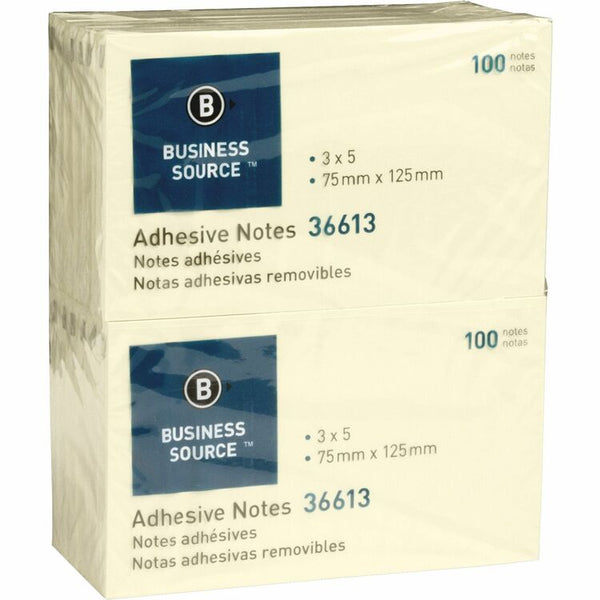 Business Source Adhesive Notes, 100 Sheets, 3&quot; x 5&quot;, Yellow (BSN36613) Pack of 12