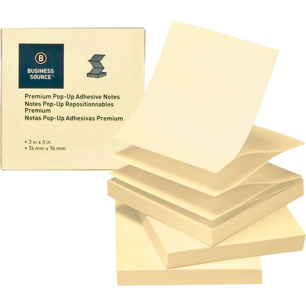 Business Source Adhesive Note Pads, Pop-up, 3&quot; x 3&quot;, 100 Sh, 24 Pack, Yellow (BSN36617) Pack of 24