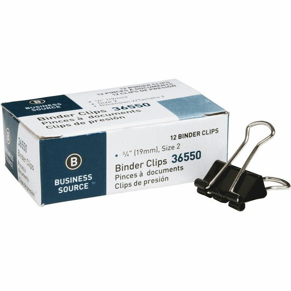 Business Source Binder Clip, Small, 3/4&quot;W, 3/8&quot; Capacity, Black (BSN36550) Box of 12