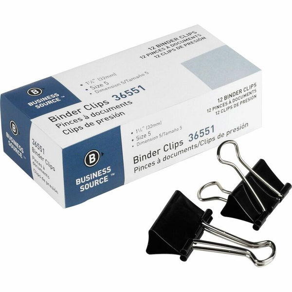Business Source Binder Clip, Medium, 1/4&quot;W, 5/8&quot; Capacity, Black (BSN36551) Carton of 12