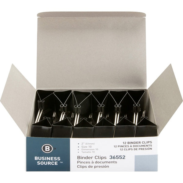 Business Source Binder Clip, Large, 2&quot;W, 1&quot; Capacity, Black (BSN36552) Carton of 12