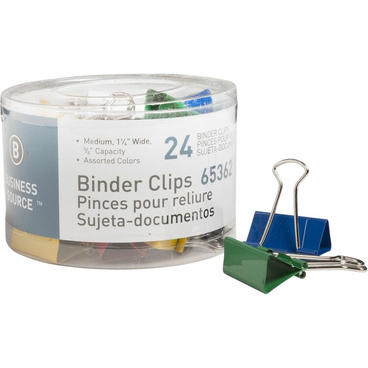 Business Source Binder Clips, 1/4&quot;W, 5/8&quot; Capacity, 24 Pack, Assorted (BSN65362) Pack of 24