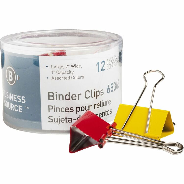 Business Source Binder Clips, 2&quot;W, 1&quot; Capacity, Assorted (BSN65363) Pack of 12