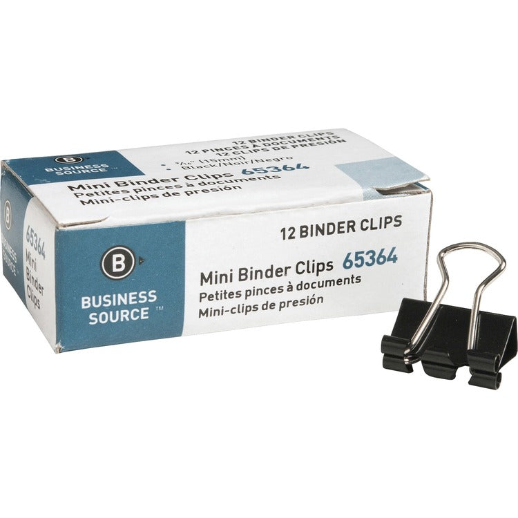 Business Source Binder Clip, Mini, 9/16&quot;W, 1/4&quot; Capacity, Black (BSN65364) Carton of 12