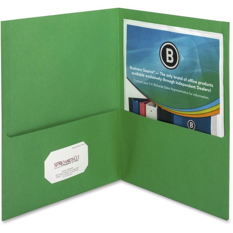 Business Source Two Pocket Pocket Folder, Green, Pack of 25 (BSN78493) 1 Pack of 25