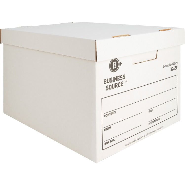 Business Source Storage Boxes, Letter/Legal, 12&quot; x 15&quot; x 10&quot;, White (BSN32450) Carton of 12