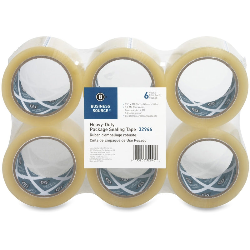 Business Source Sealing Tape, Heavy Duty, 3&quot; Core, 1-7/8&quot; x 110&quot;YD, 6 Pack, CL (BSN32946) Pack of 6