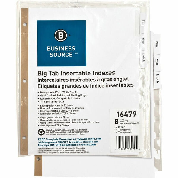 Business Source 8-Tab Index Tabs, White (BSN16479) Each