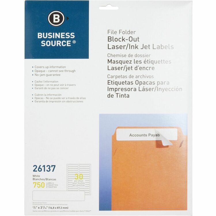Business Source Block-out Filing Laser/Inkjet Label, White (BSN26137) Pack of 750