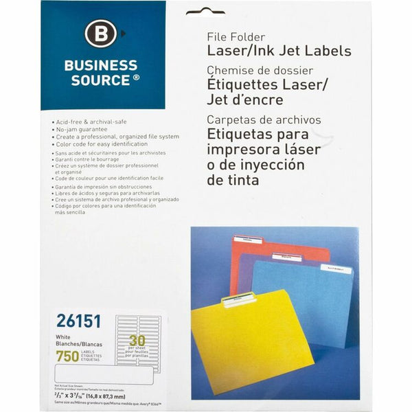 Business Source File Folder Labels, Laser/Inkjet, White (BSN26151) Pack of 750