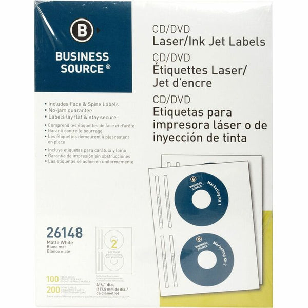 Business Source Label, CD/DVID, Laser/Inkjet, White (BSN26148) Pack of 100