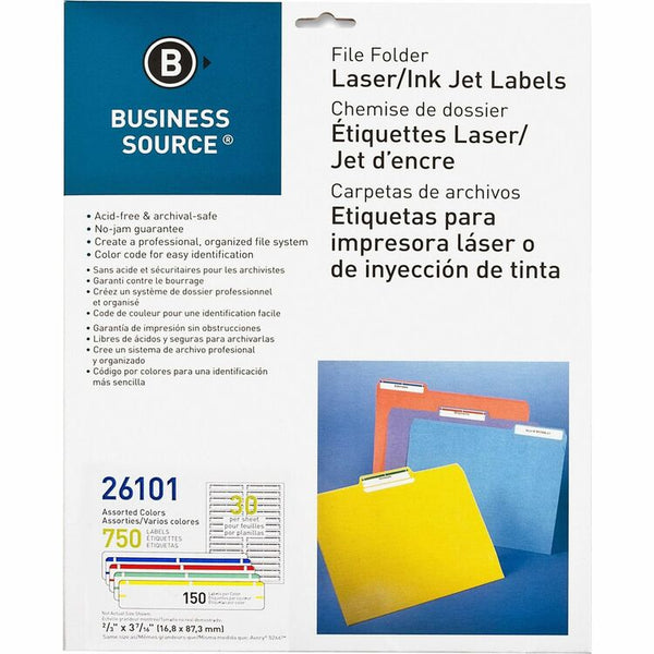 Business Source Label, File Folder, Laser/Inkjet, Assorted (BSN26101) Pack of 750
