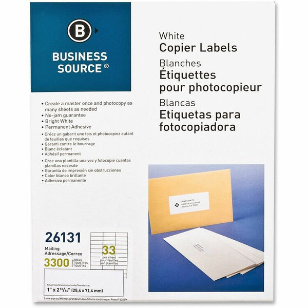 Business Source Labels, Mailing, Copier, 1&quot; x 2-3/4&quot;, 3300 Pack, White (BSN26131) Pack of 3300