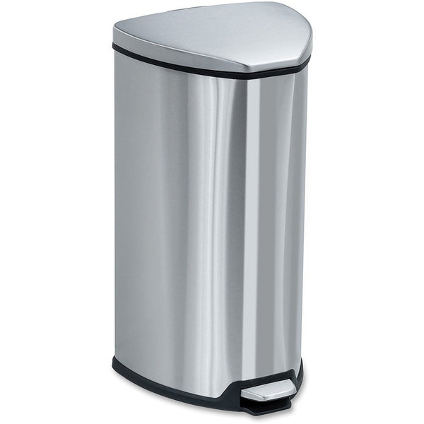 Safco Step-On Waste Receptacle, Triangular, Stainless Steel, 7 gal, Chrome/Black (SAF9686SS)