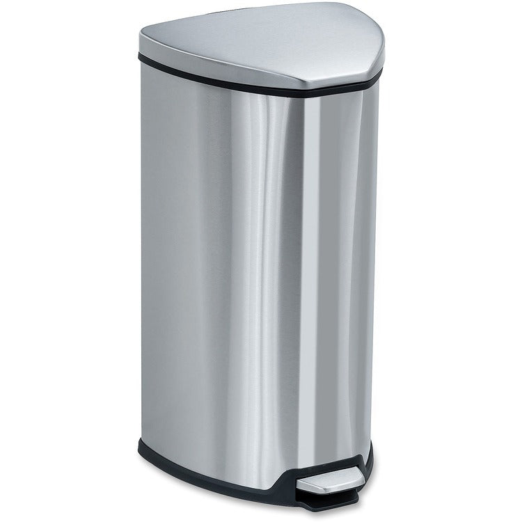 Safco Step-On Waste Receptacle, Triangular, Stainless Steel, 7 gal, Chrome/Black (SAF9686SS) Each