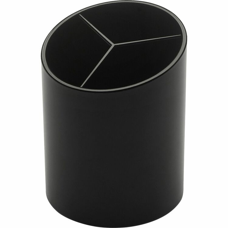 Business Source Large Pencil Cup, 3 Compartments, 3"x3"x4-1/8", Black (BSN32355) Each