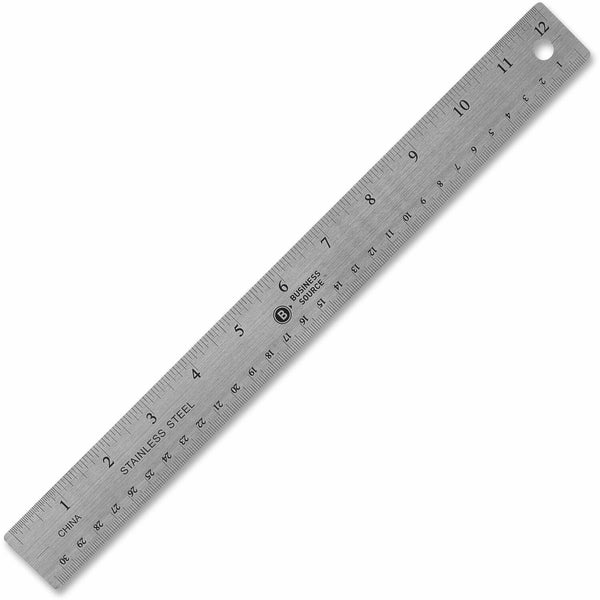 Business Source Stainless Steel Ruler, 12" L, Nonksid, Silver (BSN32361) Each