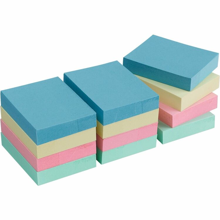 Business Source Adhesive Notes, Plain, 1-1/2"x2", 100 Sh/PD, 12PD/PK, Pastel (BSN16500) Pack of 12